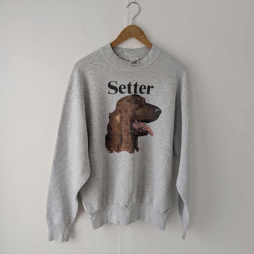 Vintage Fruit of the Loom Made in Canada Dog Graphic Sweatshirt Gray Large
